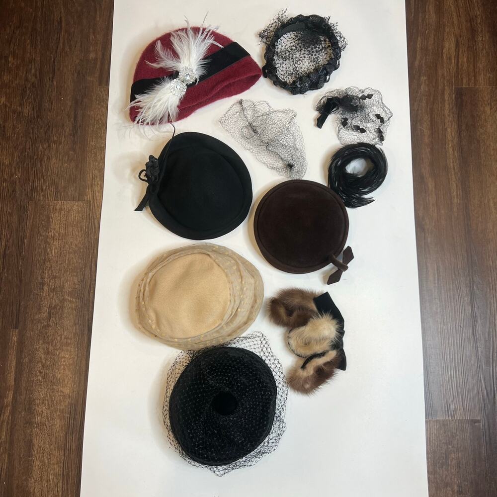 Vintage Hat & Headpiece Lot Assorted Designers - 10 Pieces - See Comments